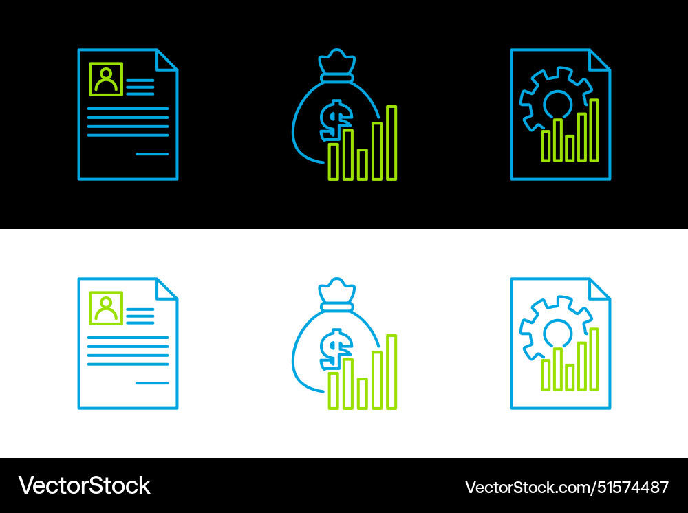 Set line document with graph chart resume Set line document with graph chart resume vector image