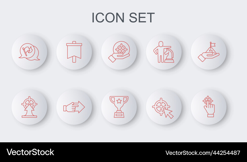 Set line target flag hand with pointing finger Set line target flag hand with pointing finger vector image