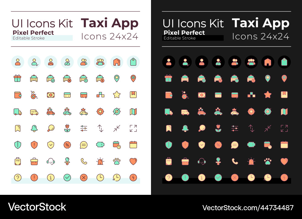 Taxi service pixel perfect rgb color ui icons set Taxi service pixel perfect rgb color ui icons set vector image