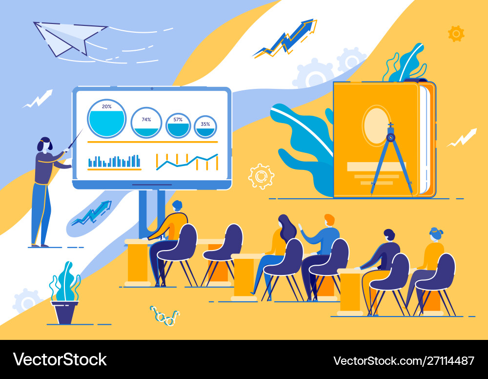 Teacher hold pointer explain lesson studying vector image