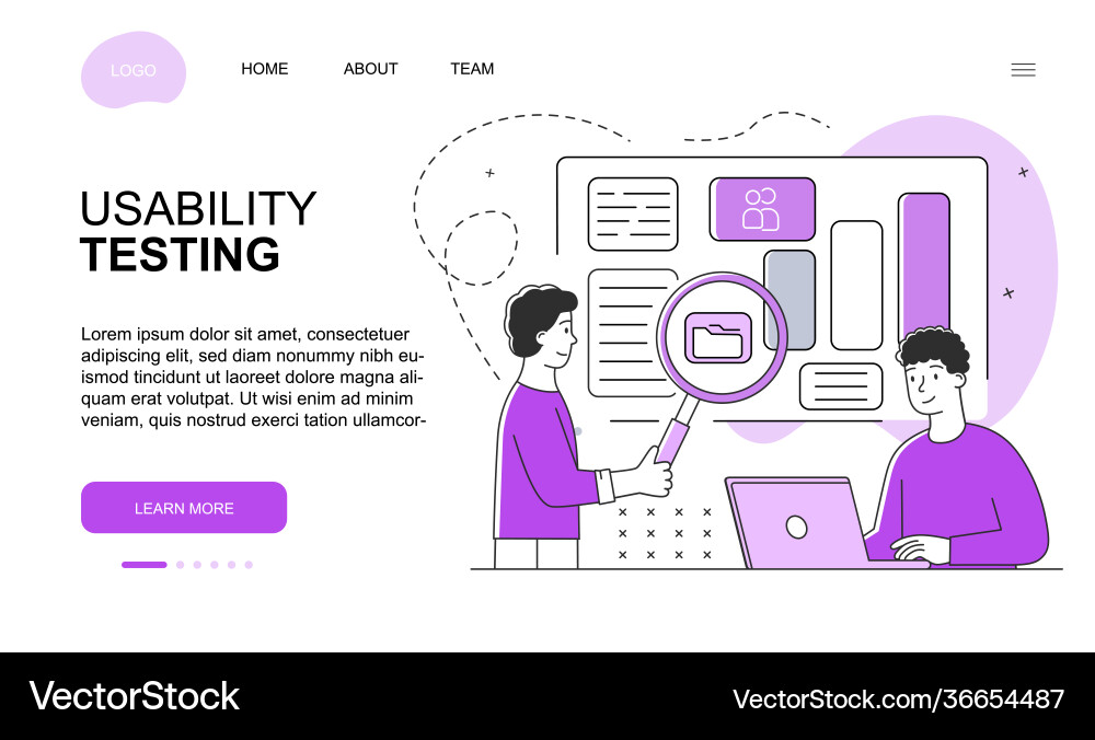 Two male characters are testing interface vector image