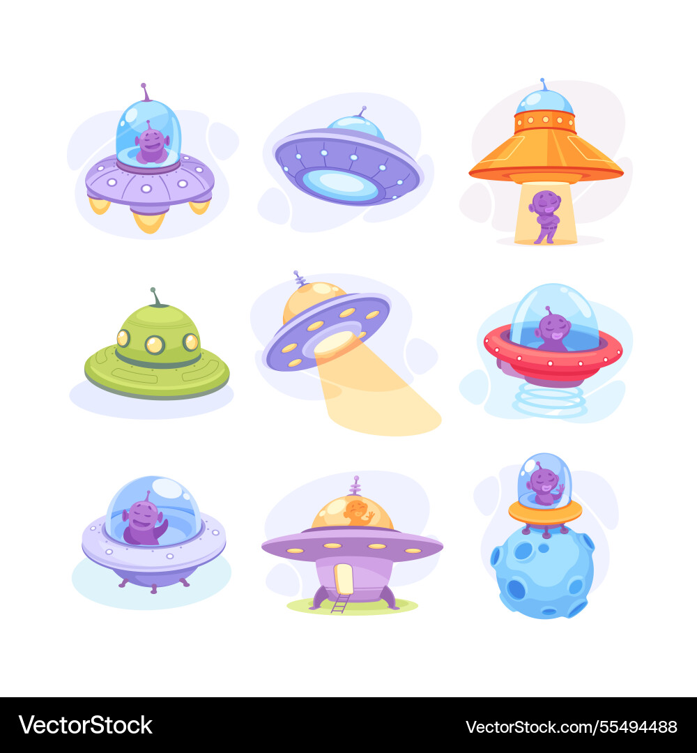 Alien character in ufo shuttle and spaceship Alien character in ufo shuttle and spaceship Vector Image