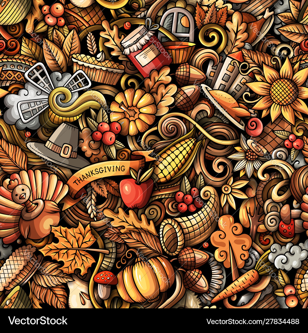 Cartoon cute doodles hand drawn happy thanksgiving Cartoon cute doodles hand drawn happy thanksgiving vector image
