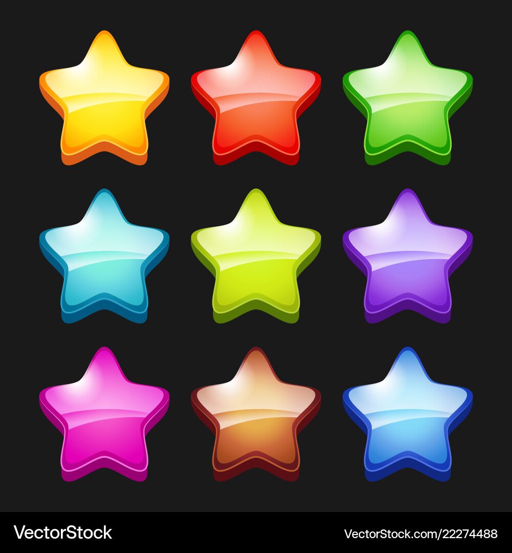 Colored cartoon stars shiny games crystal icons Colored cartoon stars shiny games crystal icons vector image