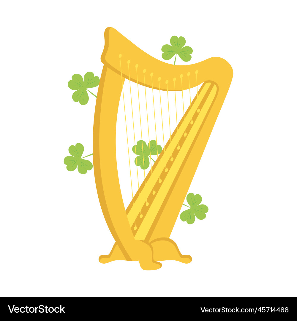Gold harp with three leaf clovers isolated Vector Image