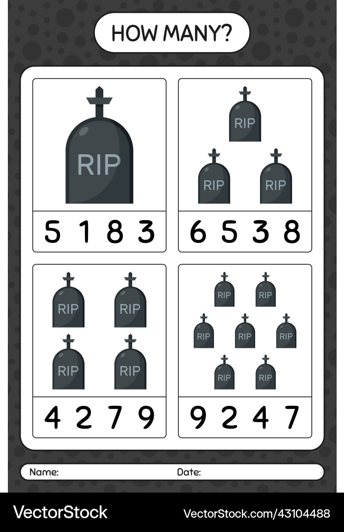 How many counting game with tombstone worksheet Vector Image