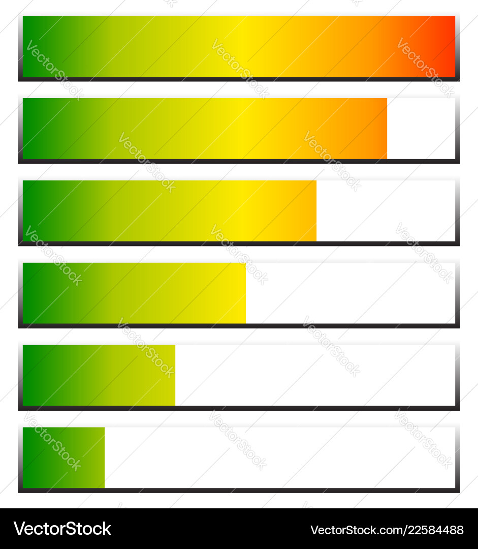 Loading progress bars indicators levels from low Loading progress bars indicators levels from low vector image