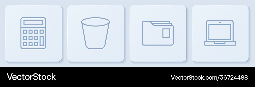 Set line calculator document folder trash can Set line calculator document folder trash can vector image