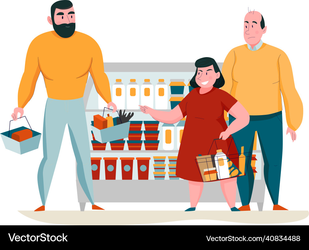 Supermarket grocery people composition Supermarket grocery people composition vector image