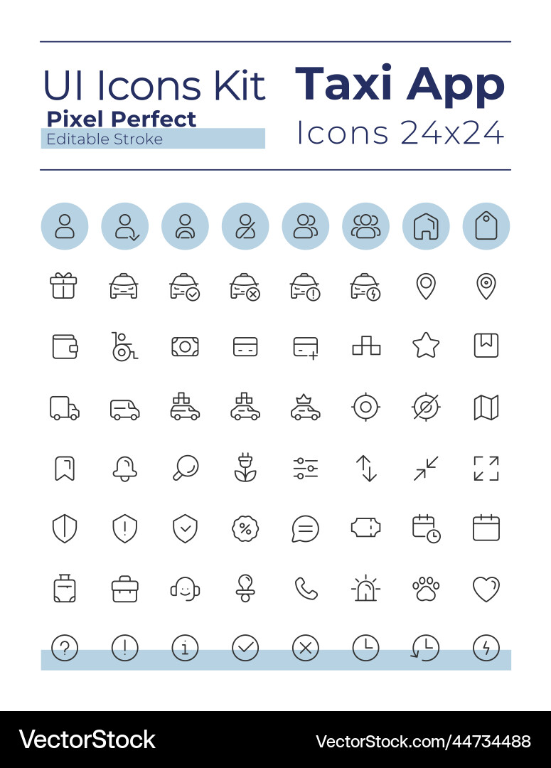 Taxi service pixel perfect linear ui icons set Taxi service pixel perfect linear ui icons set vector image