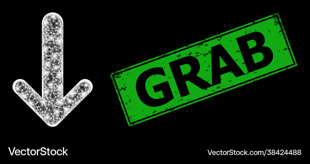 Textured grab stamp and net arrow down mesh Textured grab stamp and net arrow down mesh vector image