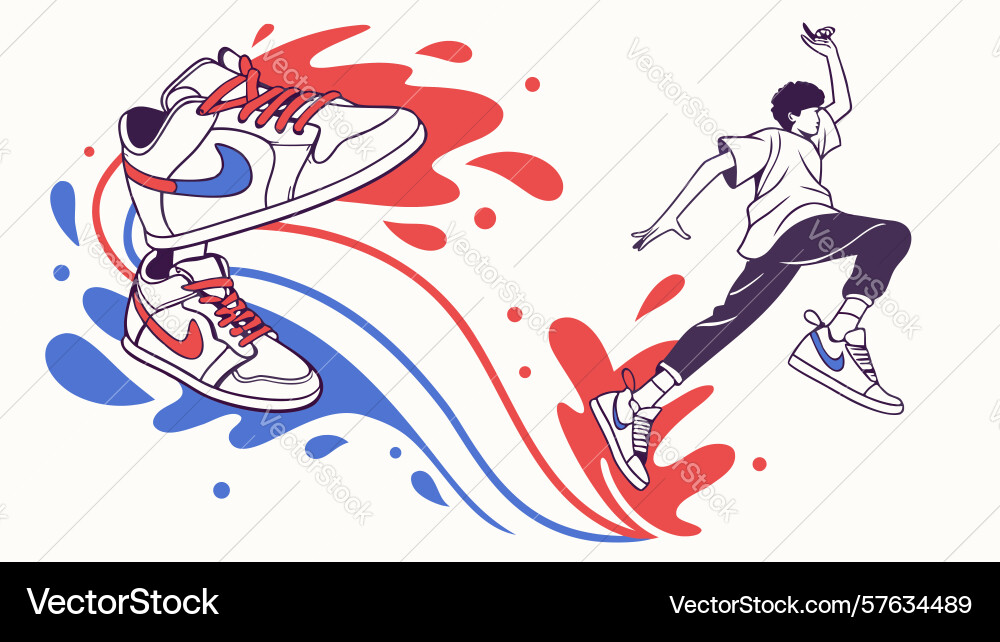 Dynamic dancer jumping abstract motion lines Vector Image