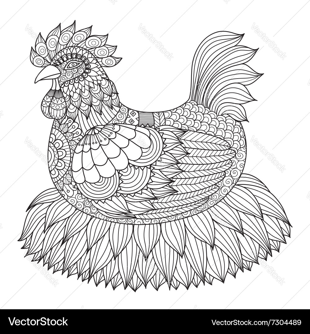 Intricate Zentangle Chicken Coloring Page Vector Image