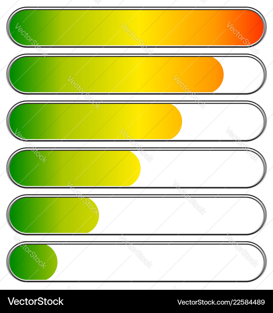 Loading progress bars indicators levels from low Loading progress bars indicators levels from low vector image