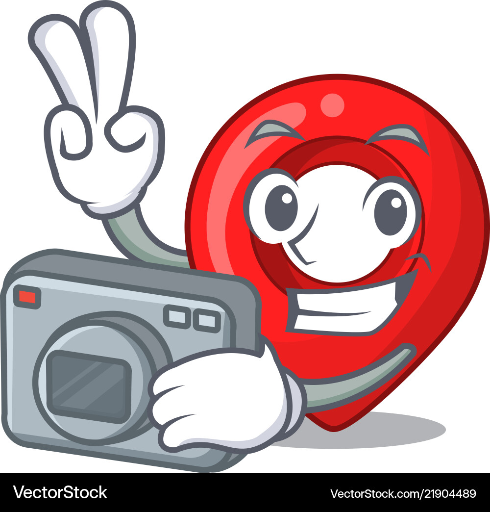 Photographer map pointer navigation pin mascot Vector Image