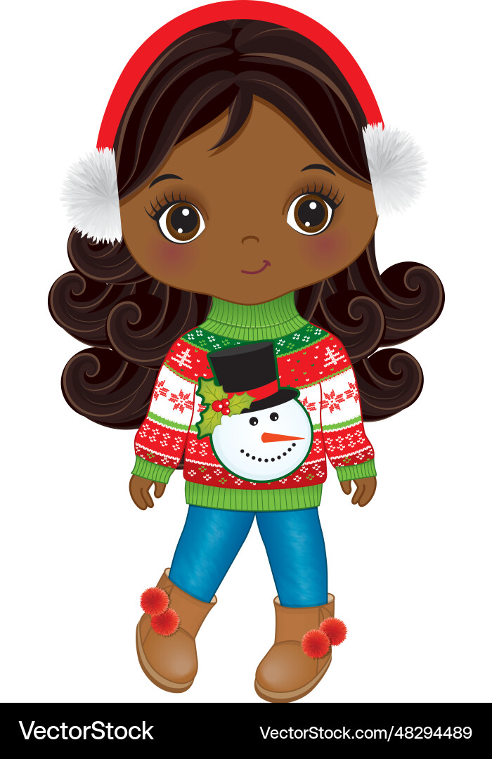 Süße kleine schwarze Mädchen in Weihnachten Pullover Süße kleine schwarze Mädchen in Weihnachten Pullover vektorbild