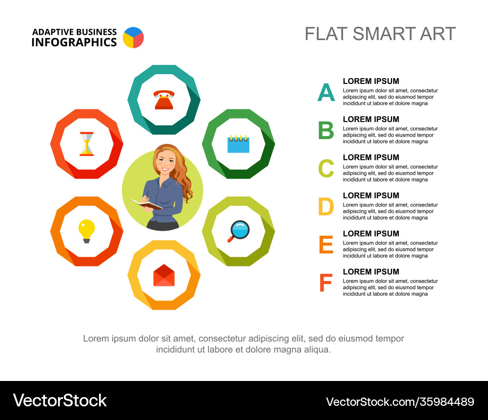 Six points list process chart template Vector Image