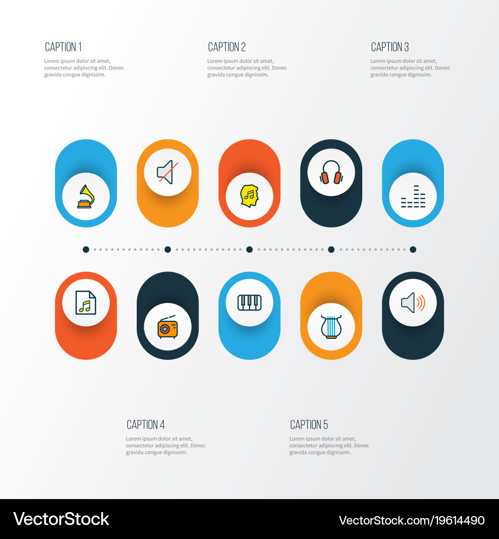 Audio icons colored line set with keys vector image
