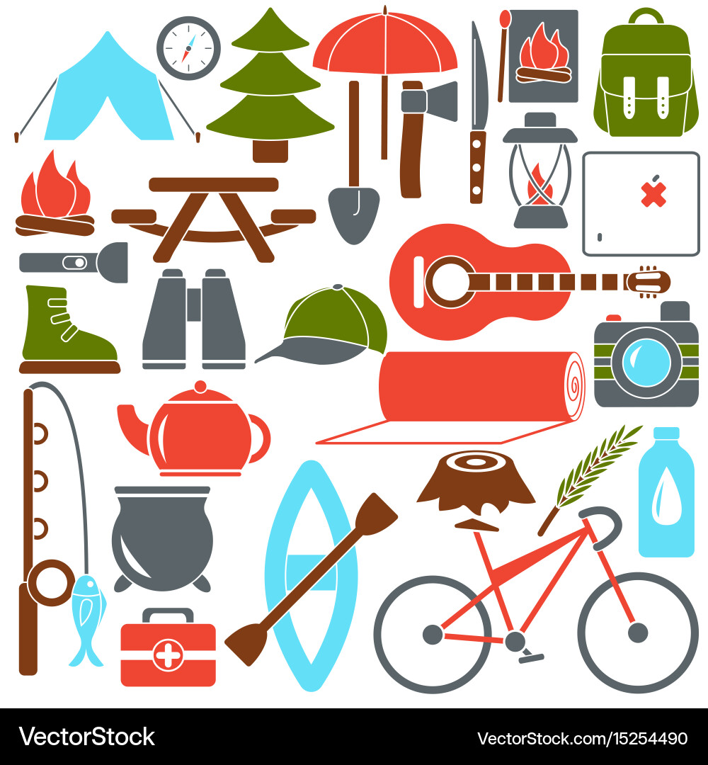 Camping Equipment Icons & Symbols Vector Image