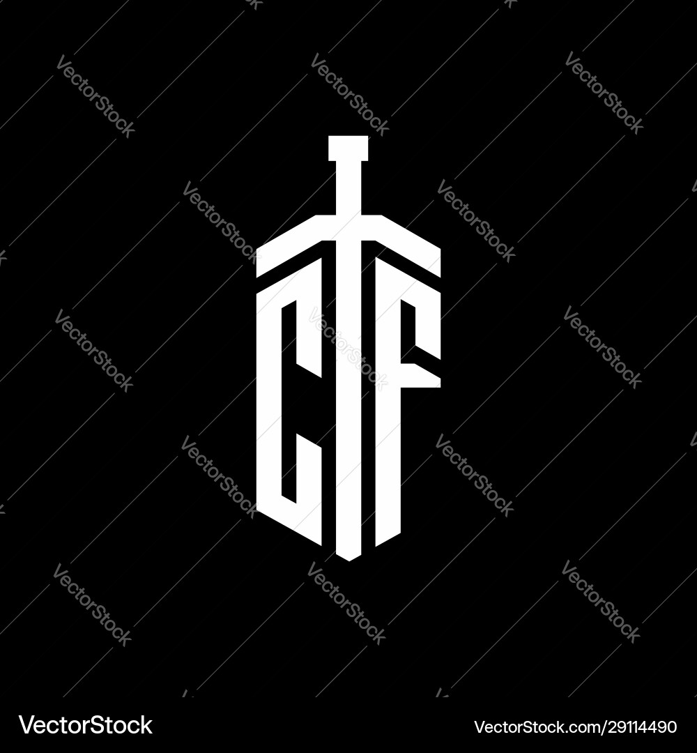 Cf logo monogram with sword element ribbon design Vector Image