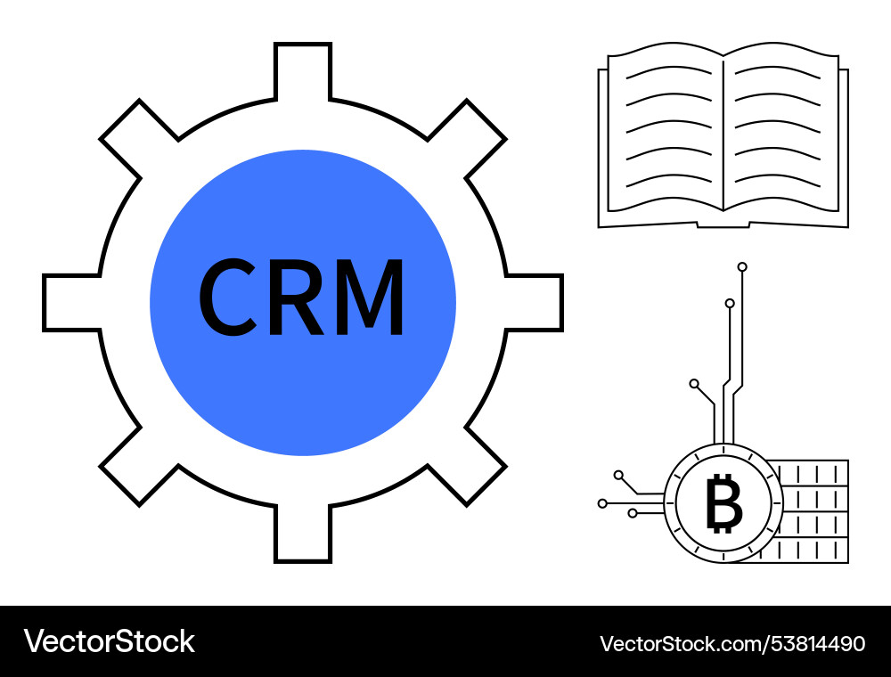 Crm gear with blockchain and open book in modern Crm gear with blockchain and open book in modern vector image