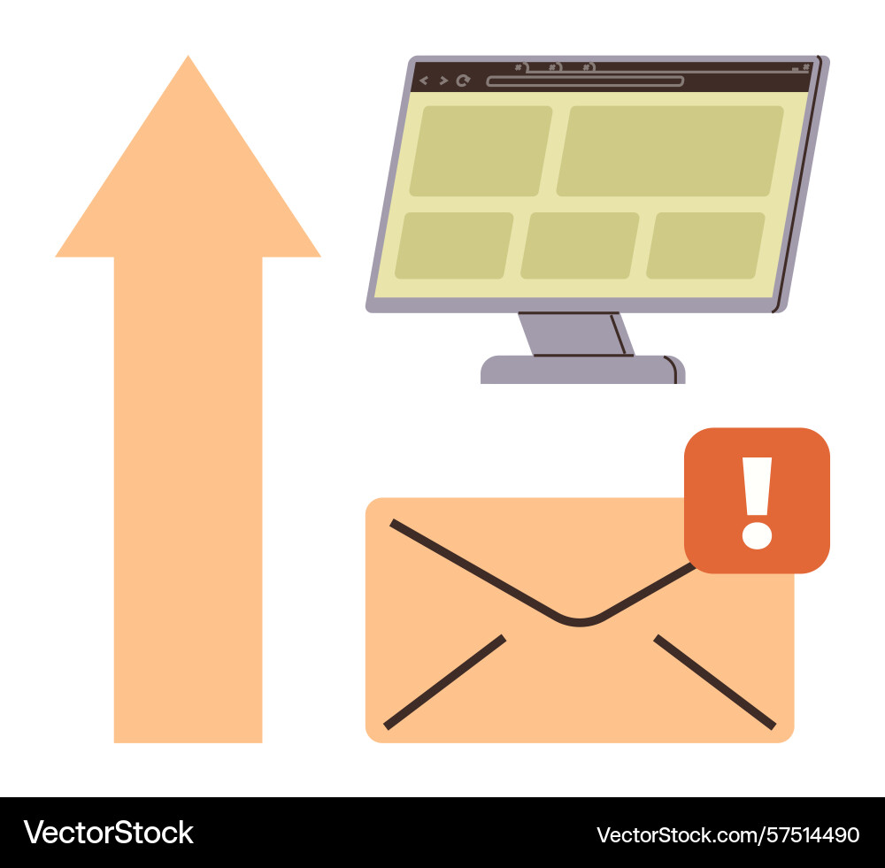 Email notification alert with upward progress vector image