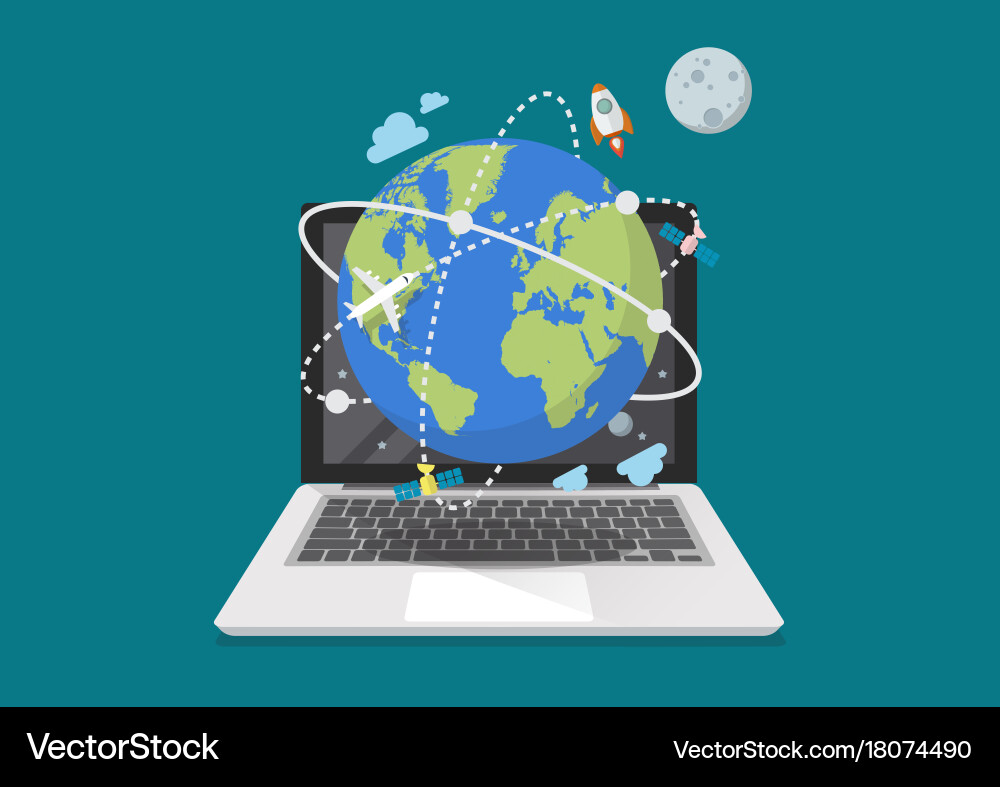 Global network connection from laptop vector image
