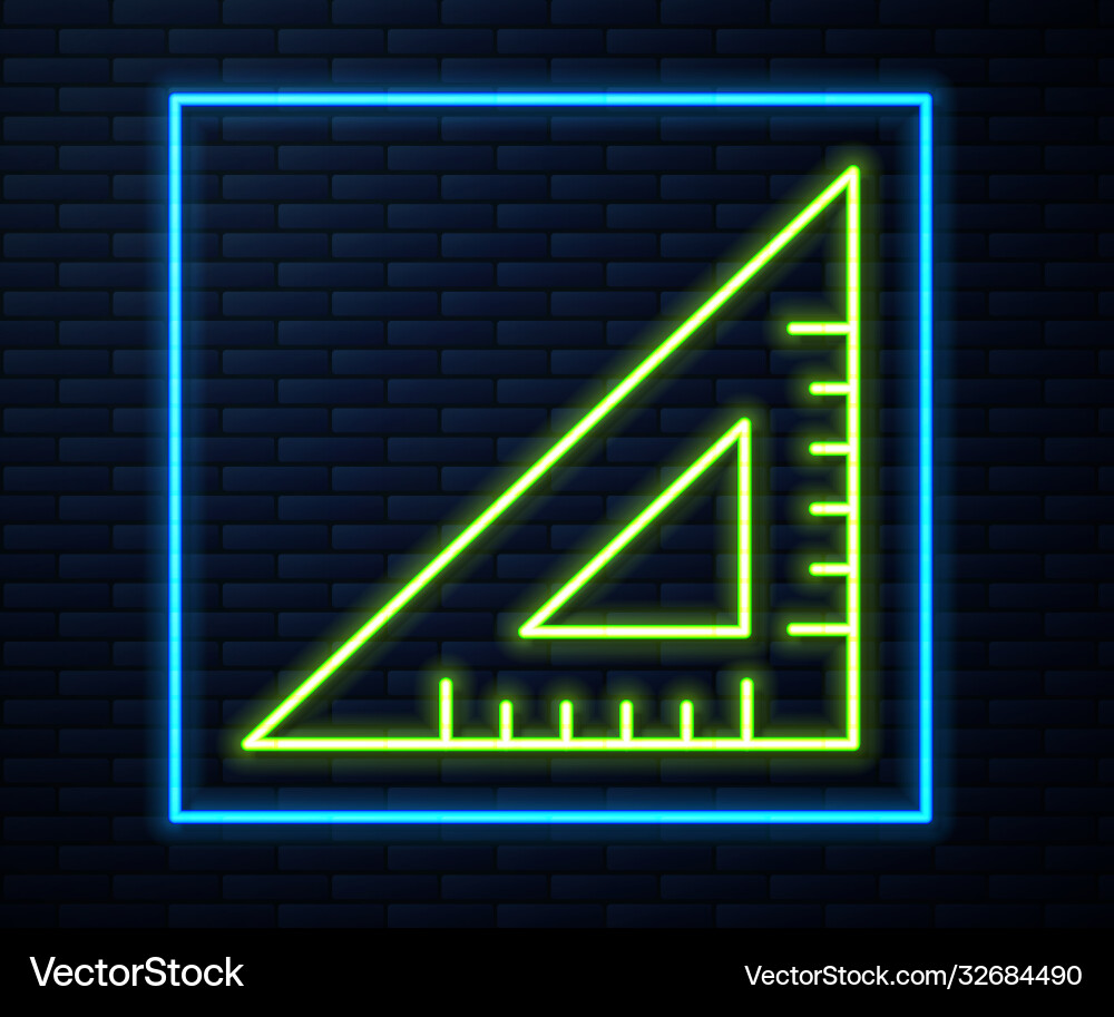 Glowing neon line triangular ruler icon isolated Vector Image