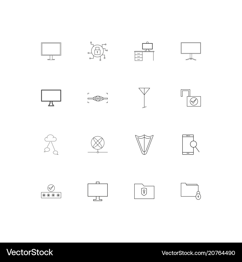 Internet security linear thin icons set outlined vector image