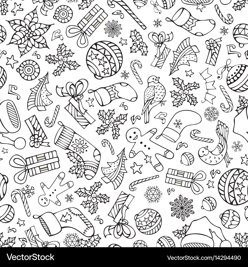 Merry Christmas Doodle Pattern Vector Image
