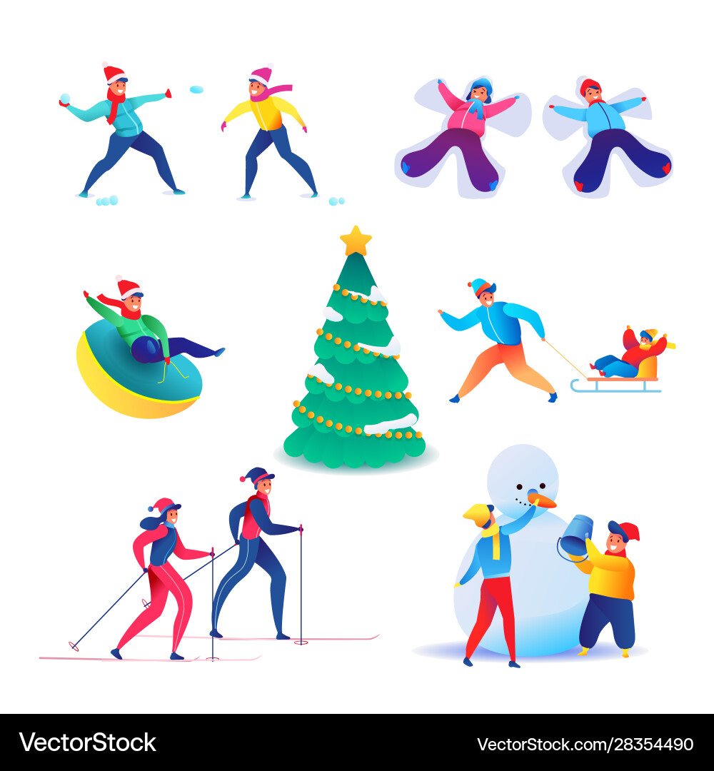 People having fun outdoors at winter Vector Image