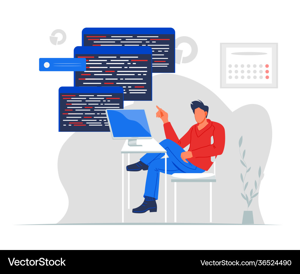 Professional programmer writing code for testing Professional programmer writing code for testing vector image