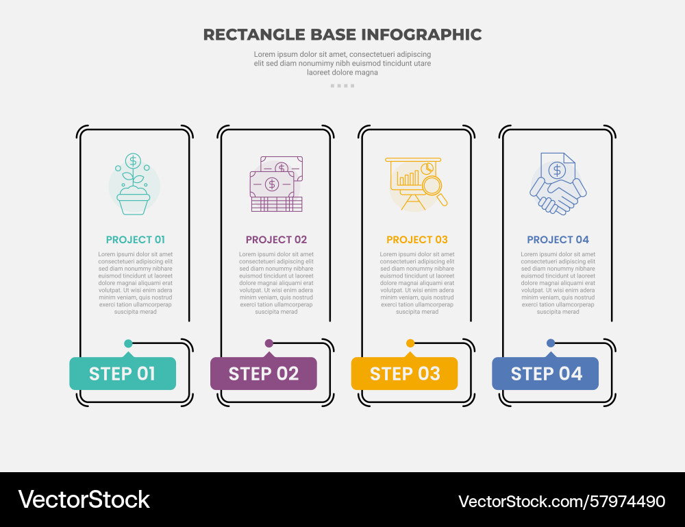 Rectangle shape infographic outline style with 4 Vector Image