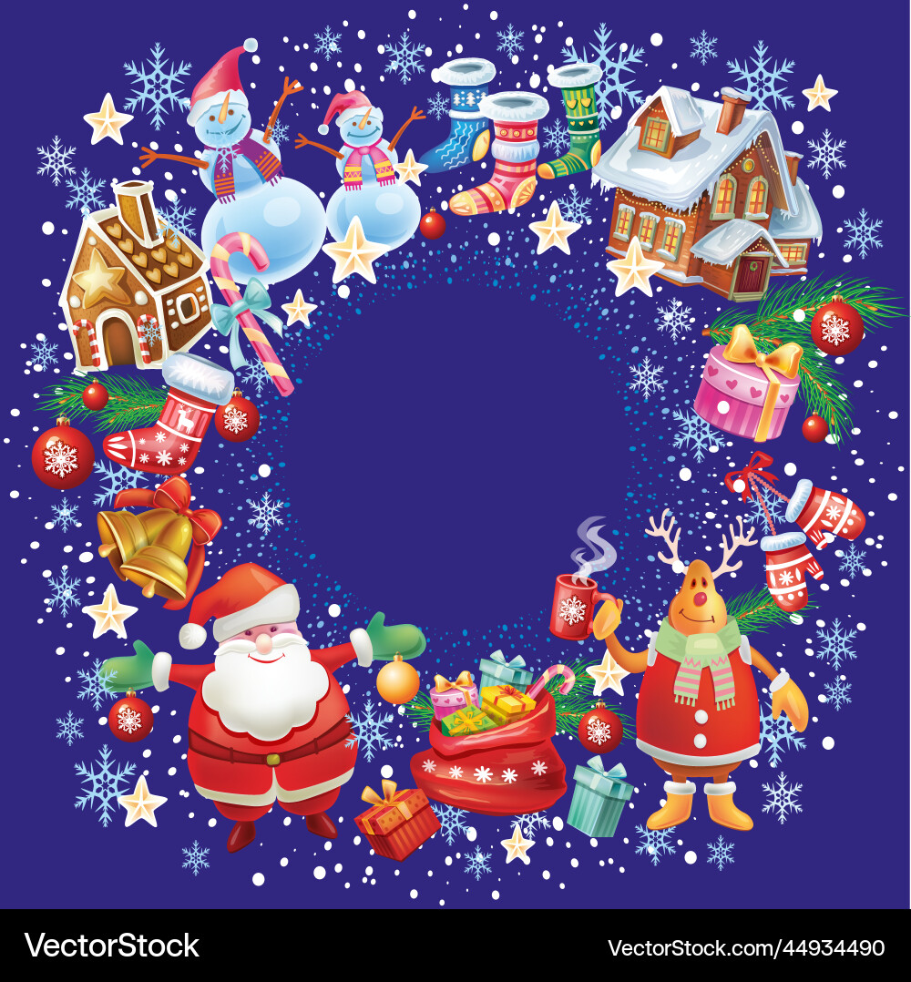 Round frame from christmas objects vector image