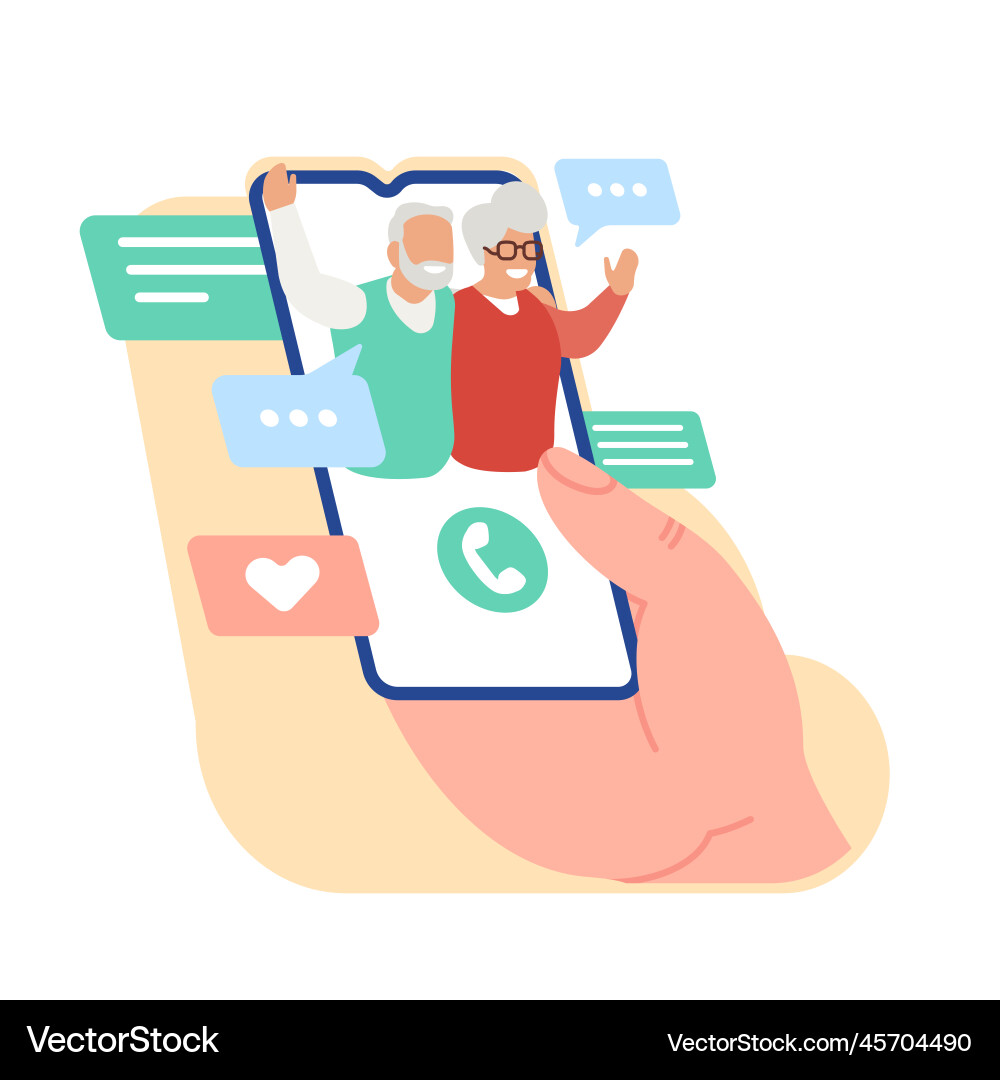 Senior Family Video Call Vector Image