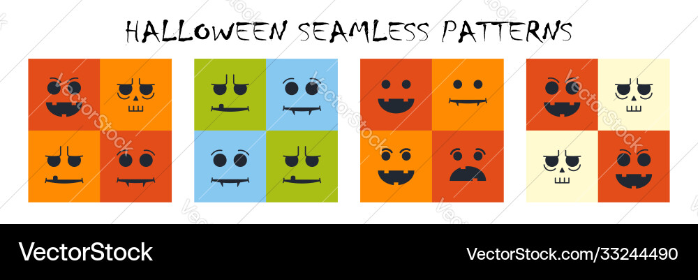 Set halloween seamless patterns with faces Set halloween seamless patterns with faces vector image