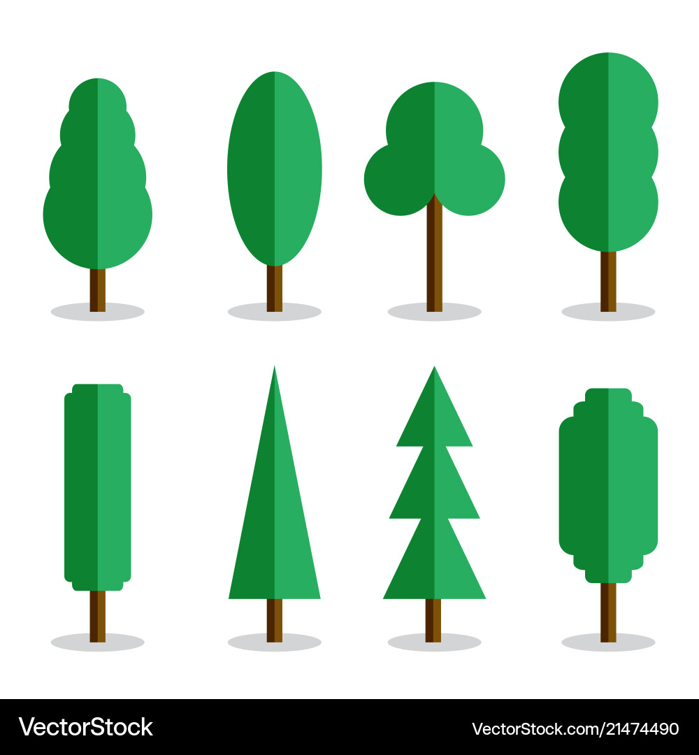 Set of 8 flat trees with shadows vector image