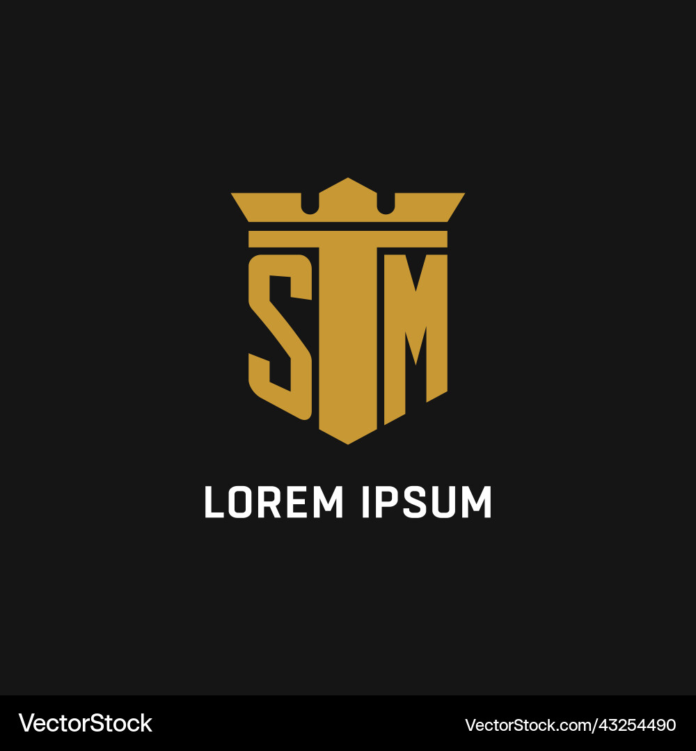 Sm initial logo with shield and crown style Sm initial logo with shield and crown style Vector Image