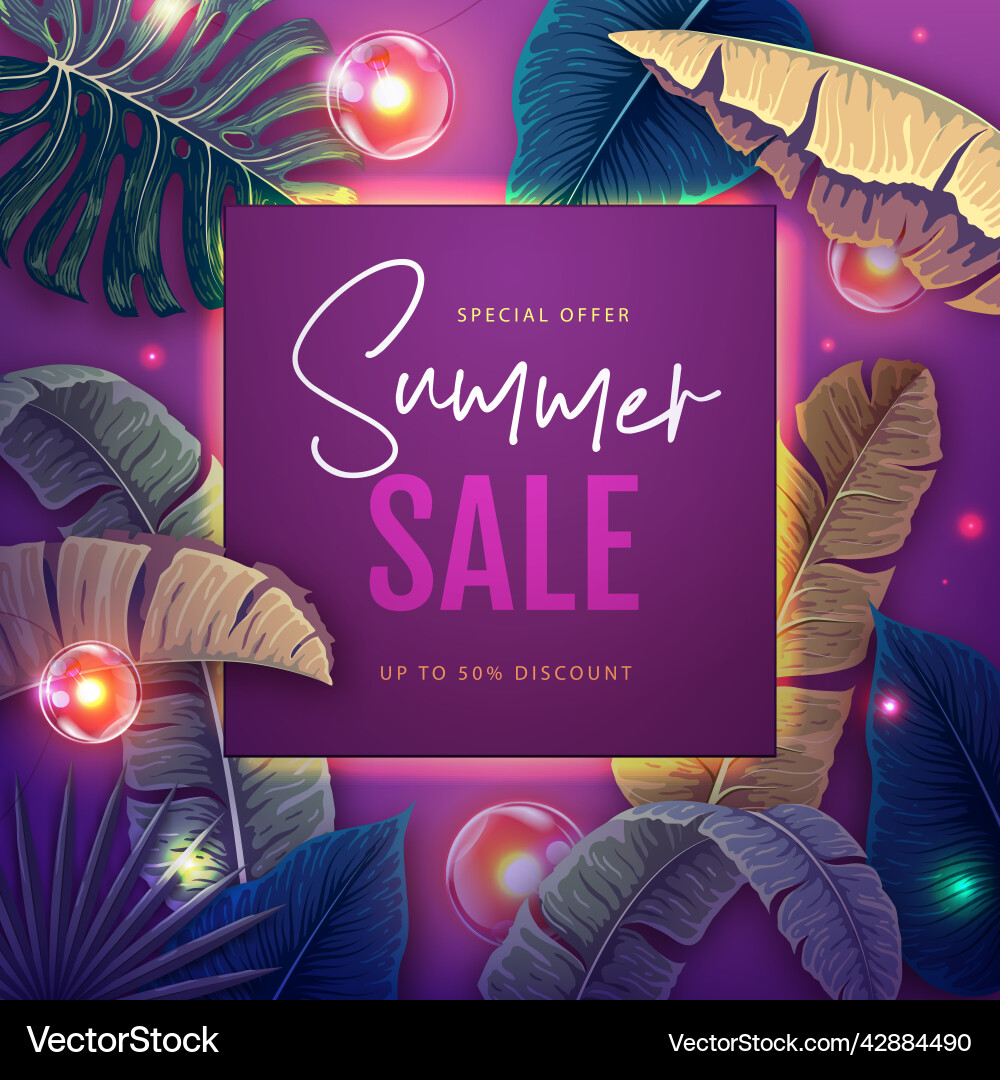 Summer big sale poster with tropic leaves Summer big sale poster with tropic leaves vector image