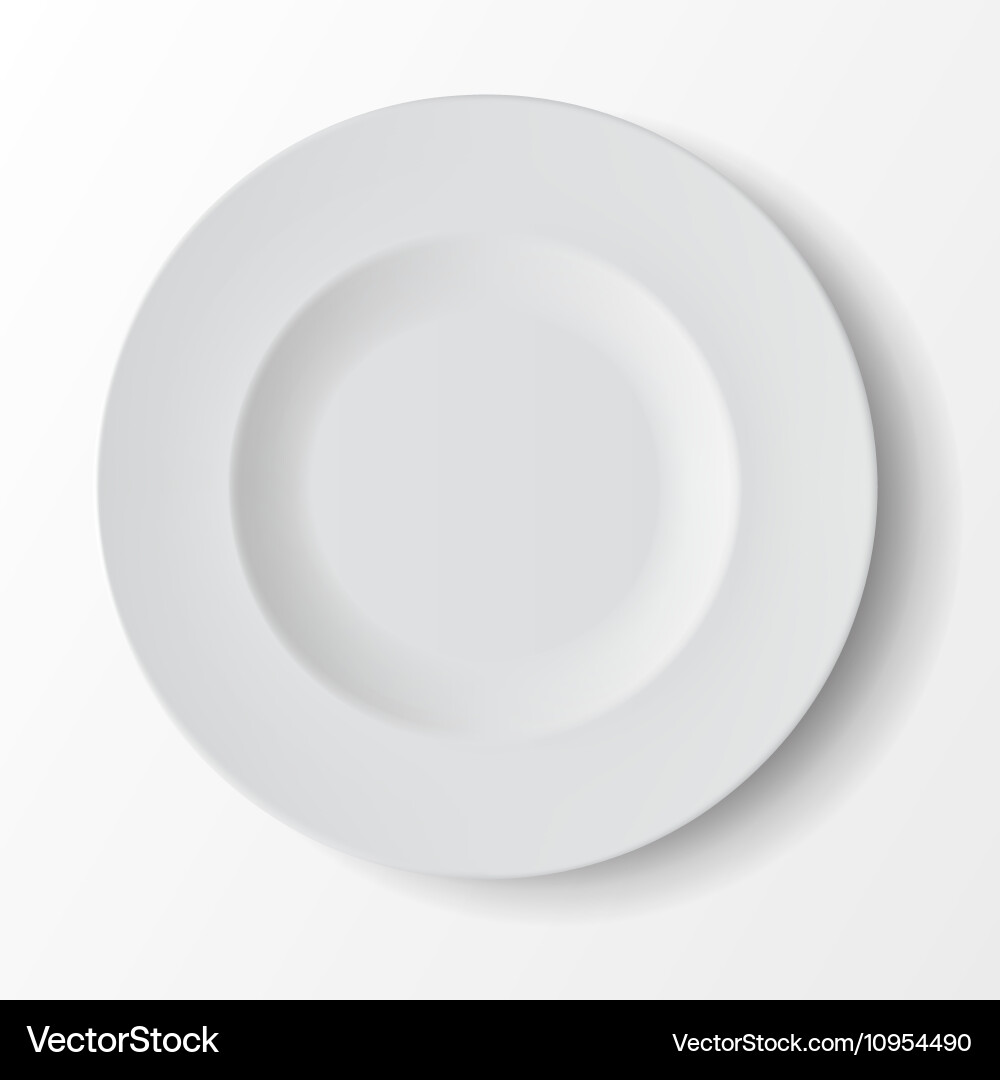 White empty round soup plate on background vector image