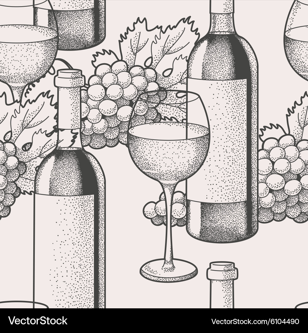 Wine and Grape Seamless Pattern vector image
