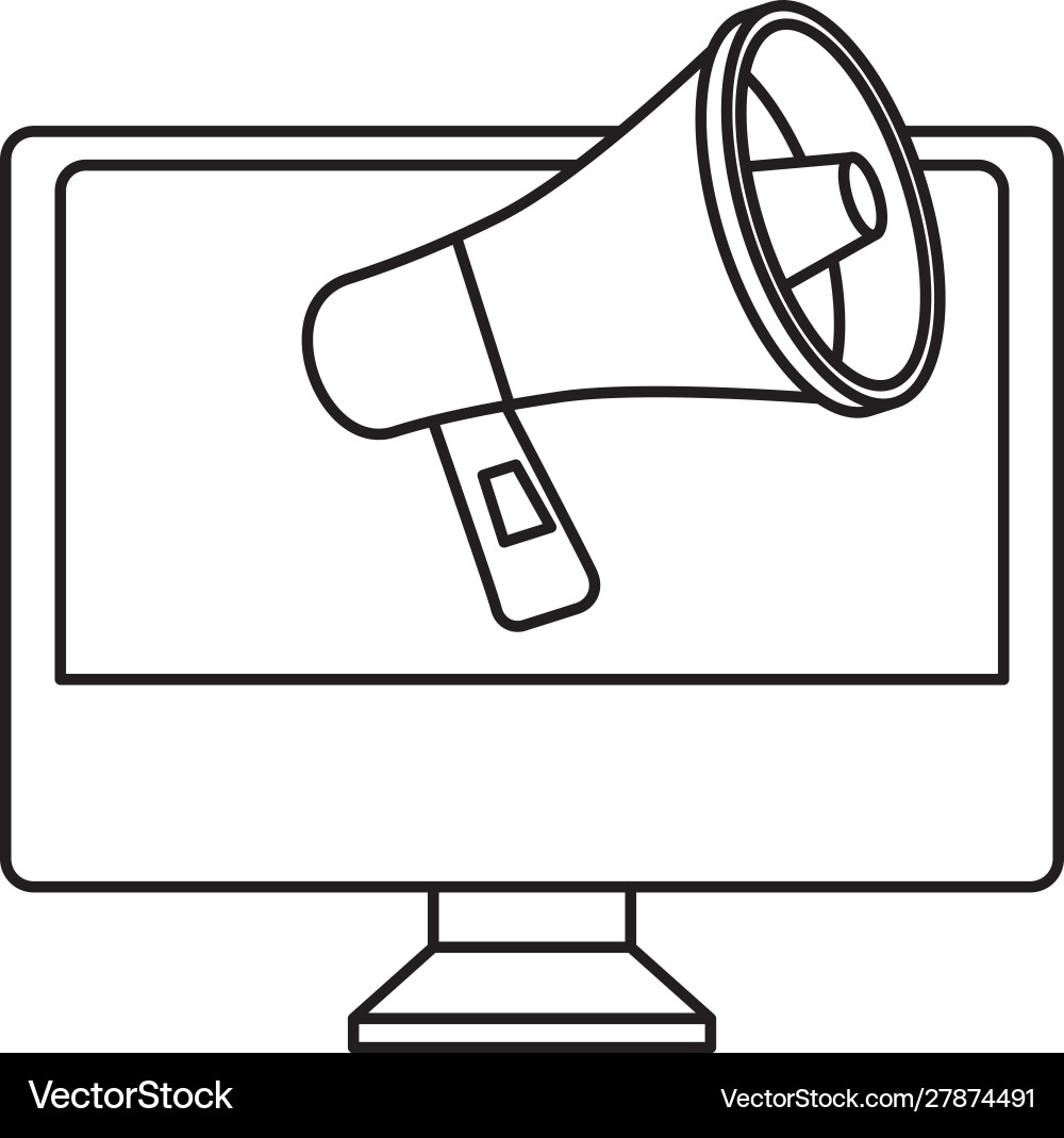 Computer with megaphone line style icon vector image