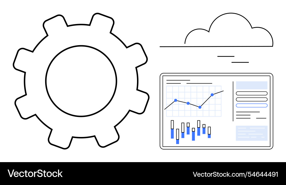 Gear cloud and data dashboard with graphs vector image