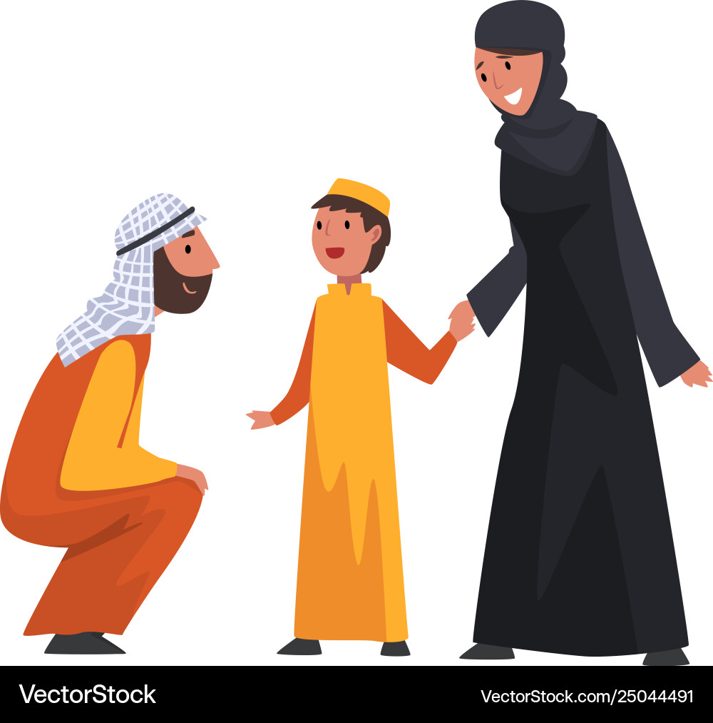 Glückliche arabische Familie in traditionellen Kleidung muslim Glückliche arabische Familie in traditionellen Kleidung muslim vektorbild