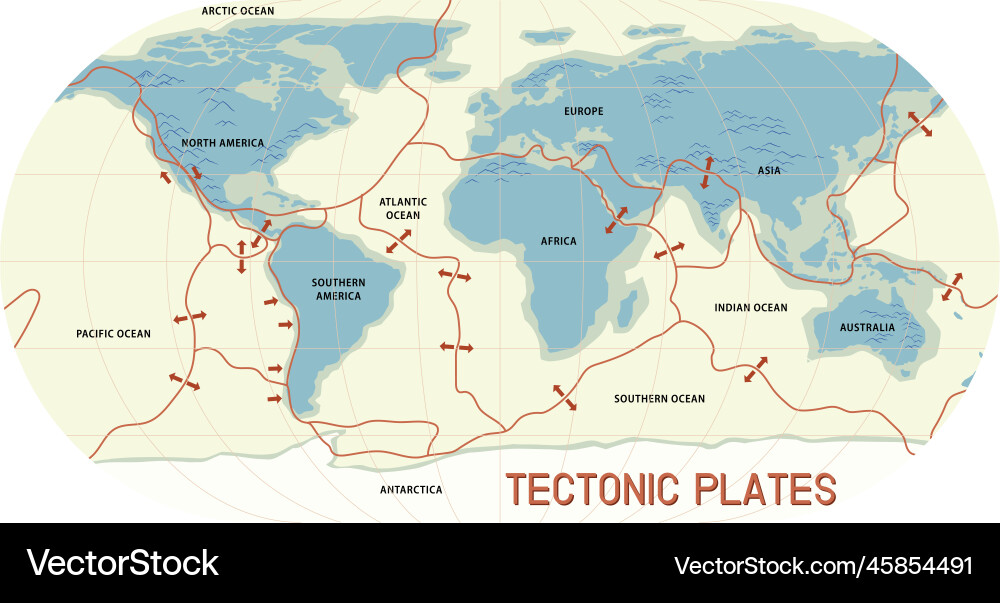 Map of tectonic plates and boundaries Vector Image
