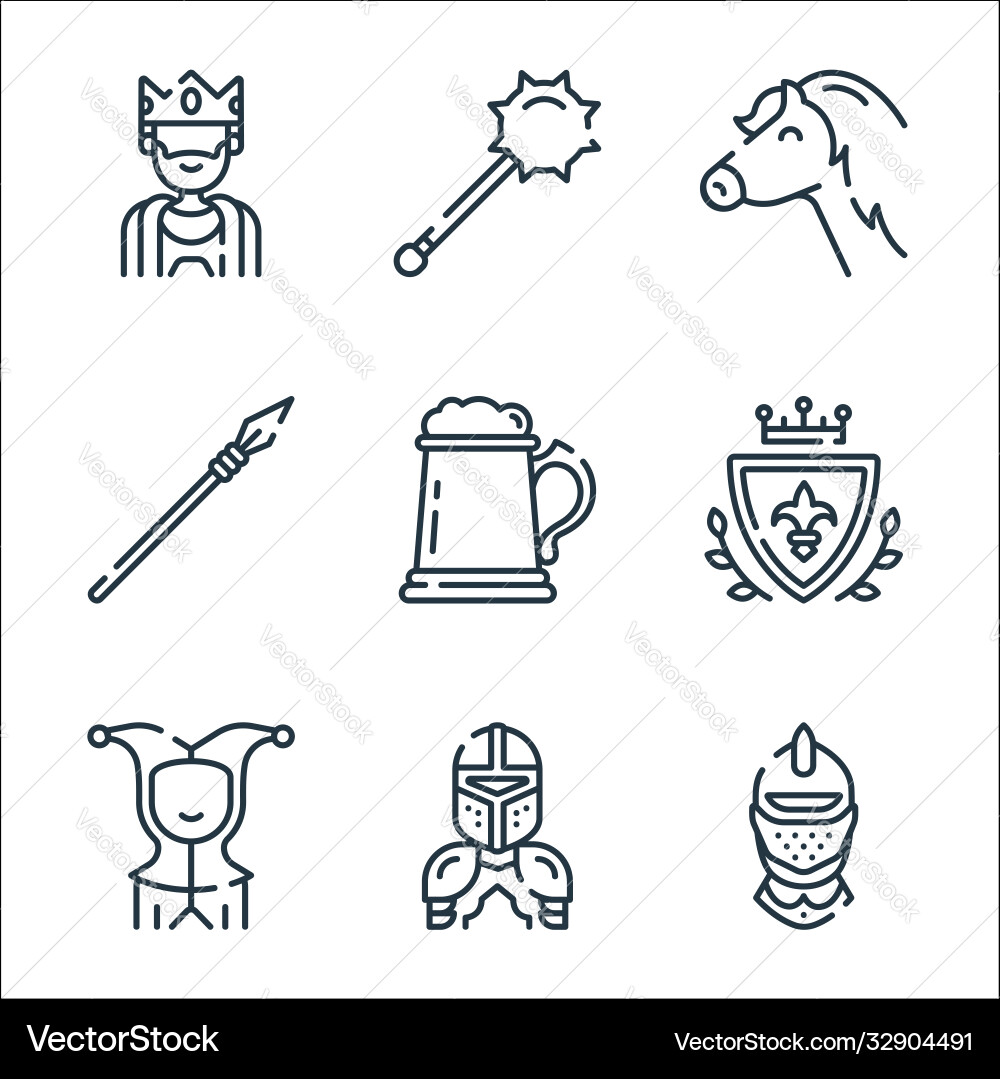 Medieval times line icons linear set quality Medieval times line icons linear set quality vector image