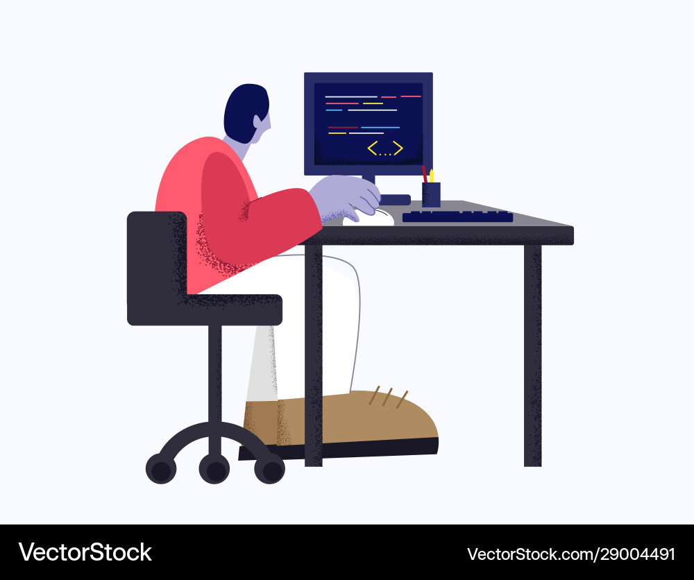 Modern male web developer working with program Modern male web developer working with program vector image