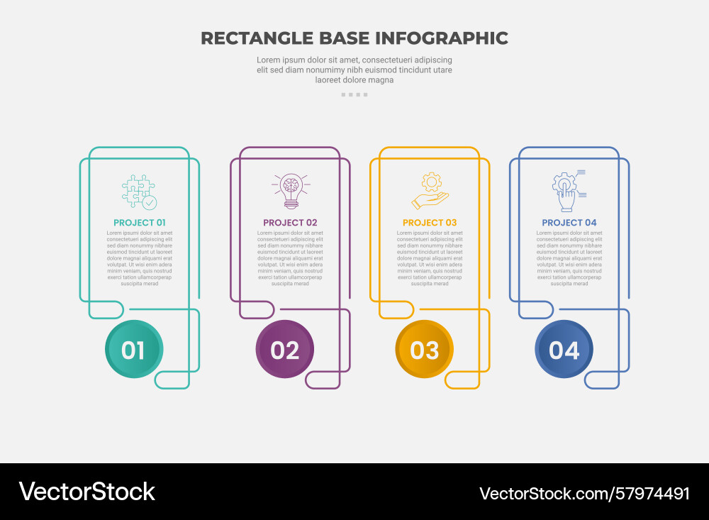 Rectangle shape infographic outline style with 4 Rectangle shape infographic outline style with 4 Vector Image
