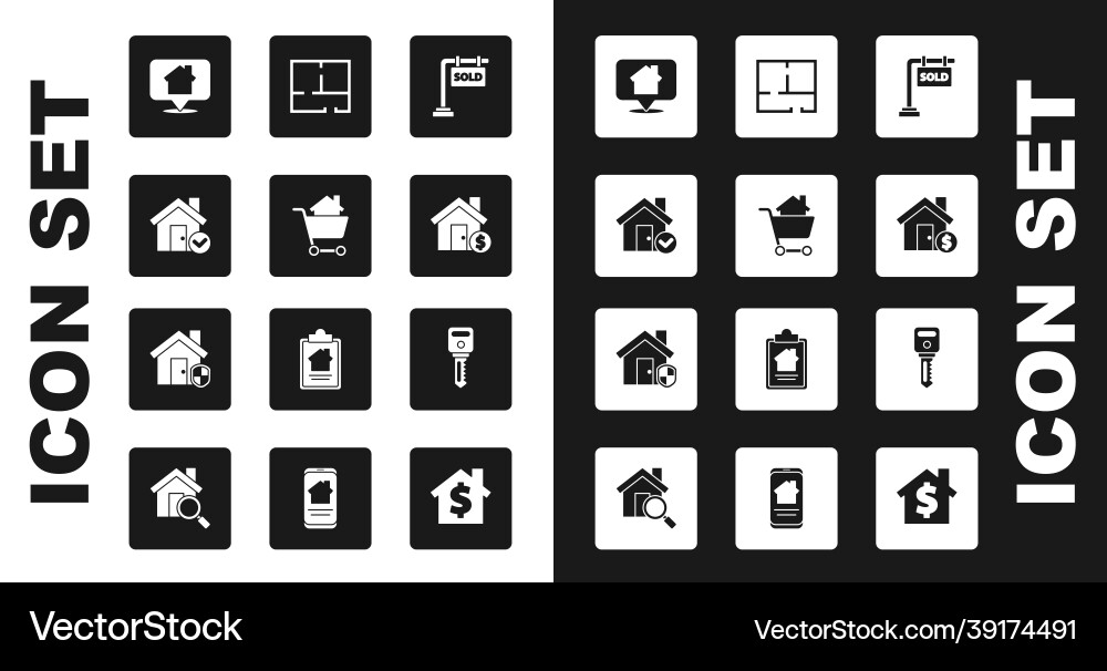 Set hanging sign with sold shopping cart house Set hanging sign with sold shopping cart house vector image