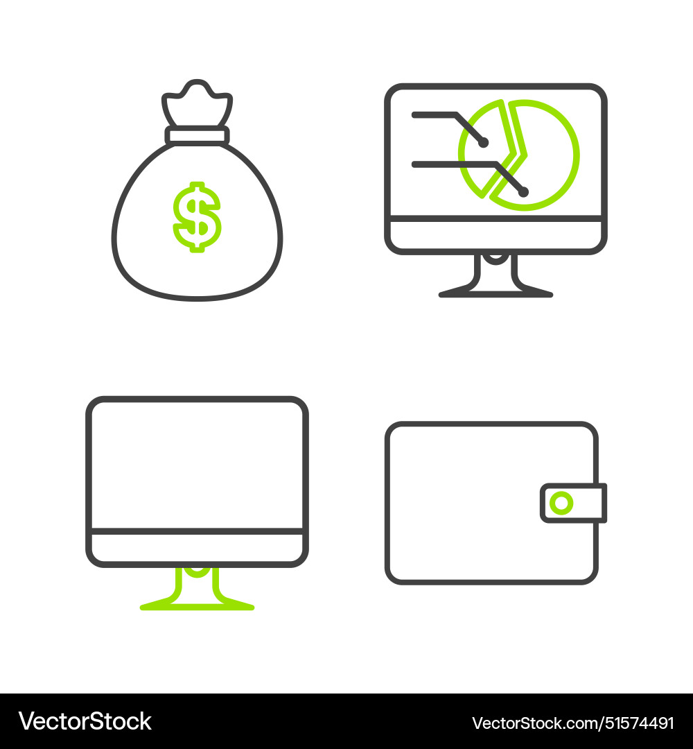 Set line wallet computer monitor screen Set line wallet computer monitor screen vector image